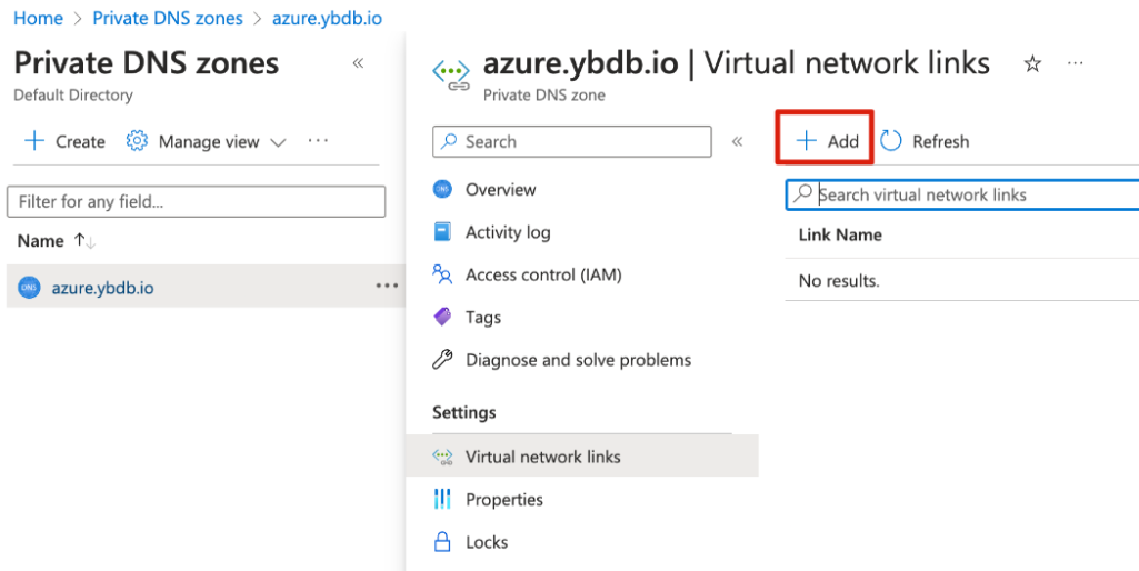 Azure Create Virtual network links Azure Create Virtual network links