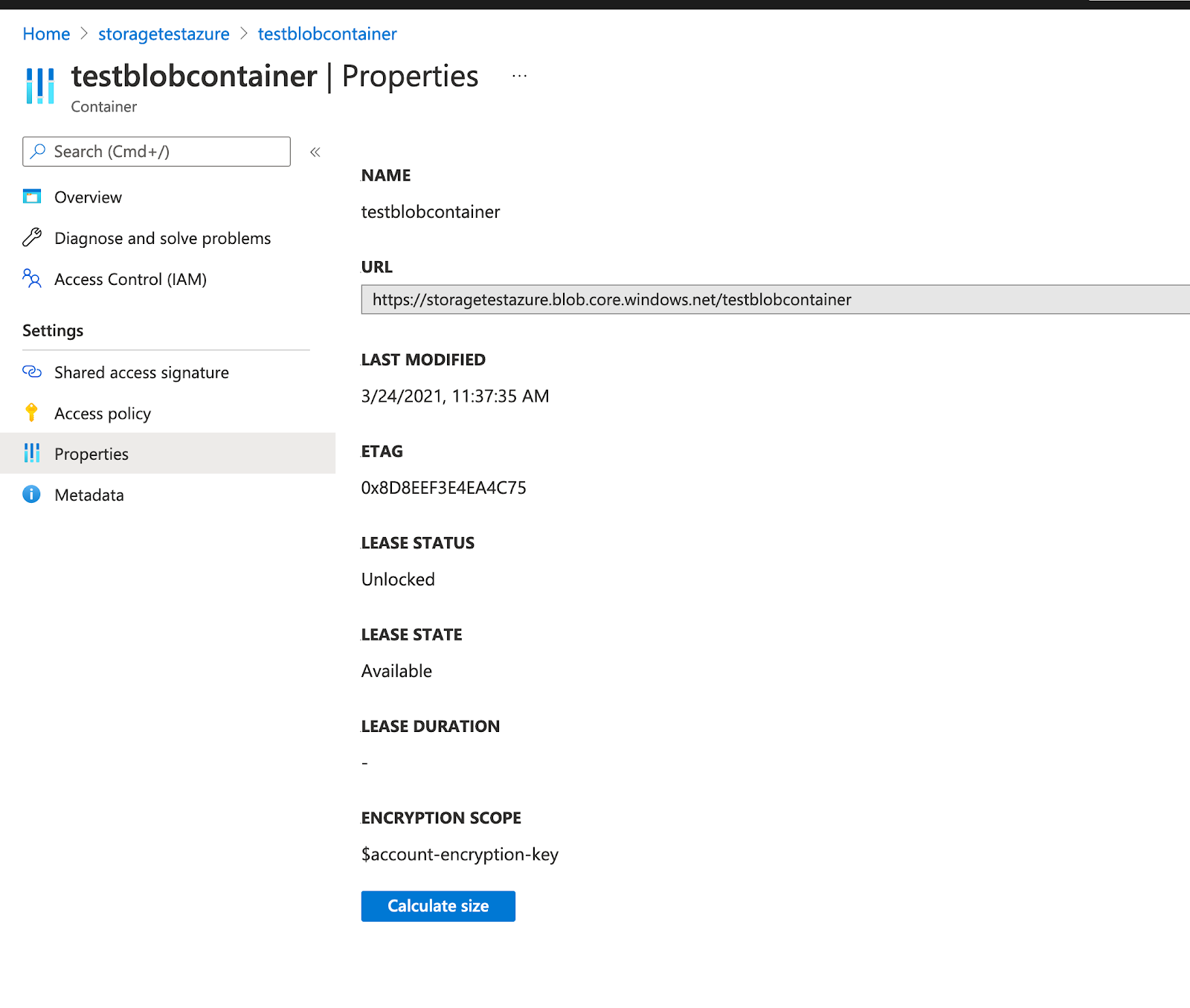 Azure container properties Azure container properties